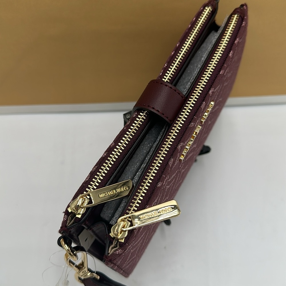 Michael Kors Jet Set Travel Lg Double-Zip Wristlet-Wallet-PhoneHolder Oxblood - Picture 3 of 16